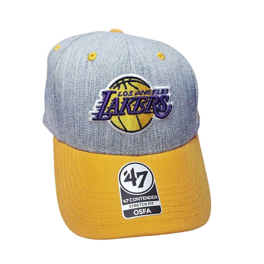 Los Angeles Lakers Hat Strech Fit NBA Grey Two Tone Yellow New Embroidard Logos